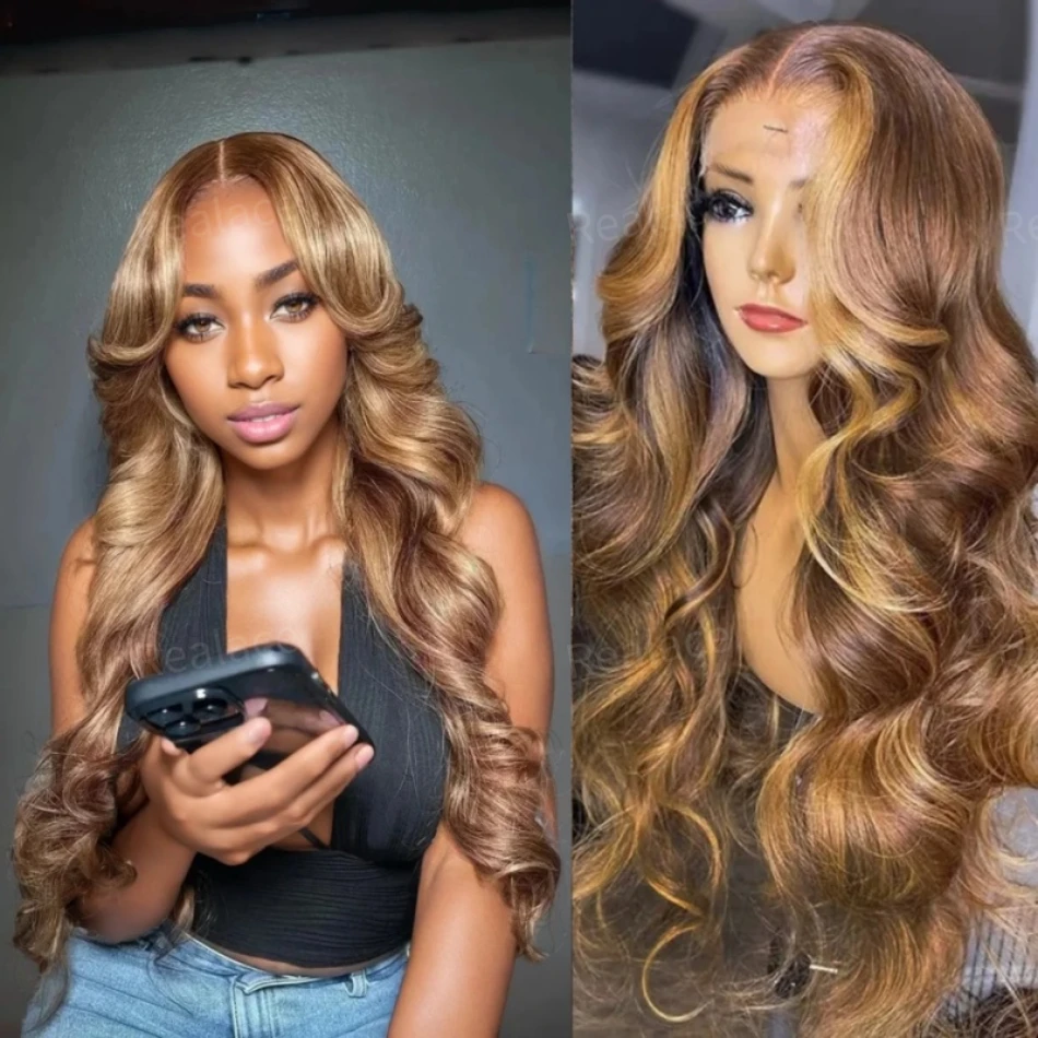 13x6 Wig transparan berwarna sorot gelombang tubuh Wig rambut manusia 100% depan renda Wig berwarna Brasil untuk pilihan wanita