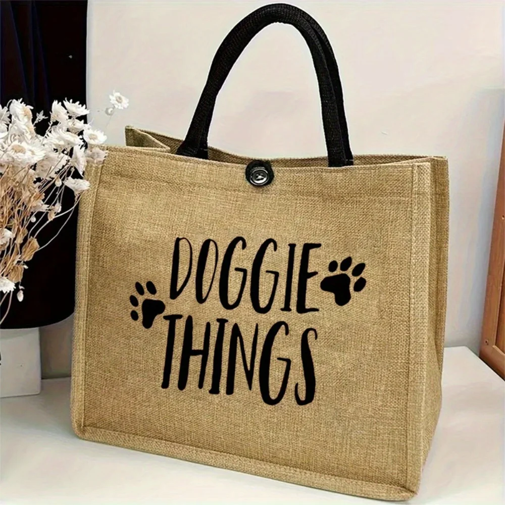 

Льняная сумка-тоут для женщин с принтом лапы "Dog Things", забавный подарок для любителей собак, ветеринаров, для путешествий, пляжа, свадьбы, дня рождения