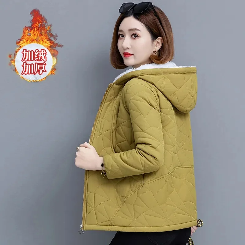 2024 New Winter Jacket Women Parka Fashion Coat Wool Liner Hooded Short Parkas Slim Warm Snow Wear Padded Clothes Overcoat