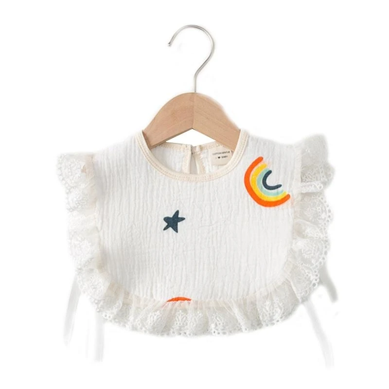 

J15U детский нагрудник с рюшами и рюшами, воротник в виде листьев лотоса, хлопковый муслиновый кружевной слюнявчик, подарок для