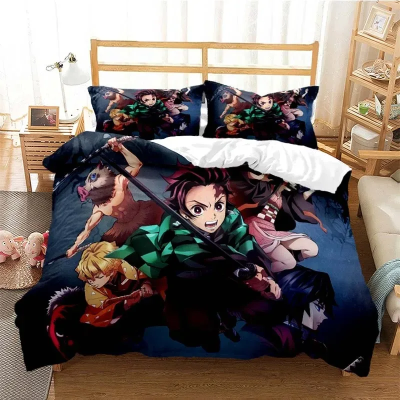 3D Anime Demon Slayer Nezuko Tanjirou Bedding Set Boys Girls Twin Queen Size Duvet Cover Pillowcase Bed Boys Adult