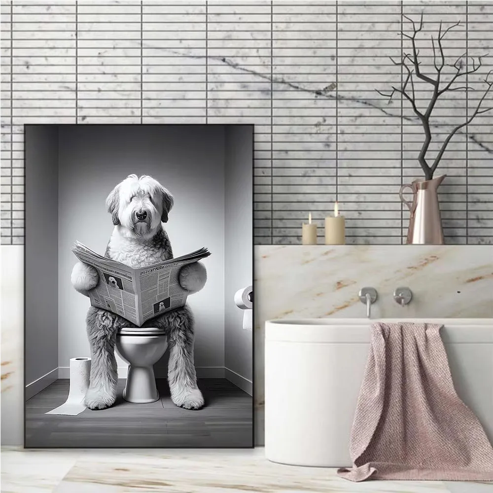 Funny Animal Sitting on Toilet Reading Newspaper 5D Diy diamond painting Funny Art Mosaic Embroidery Rhinestones Bathroom Decor