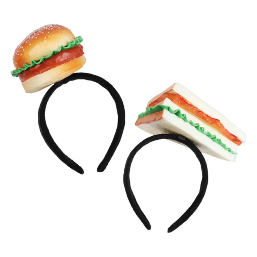 

2 шт. модных повязок на голову в виде гамбургера, необычные головные уборы в виде еды, мини-шляпки в виде еды для Хэллоуина, дня рождения, костюмированных вечеринок
