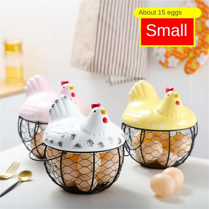 Egg Holder Iron Chicken Shape Ceramic Hen Ornament Fruit Storage Basket Durable