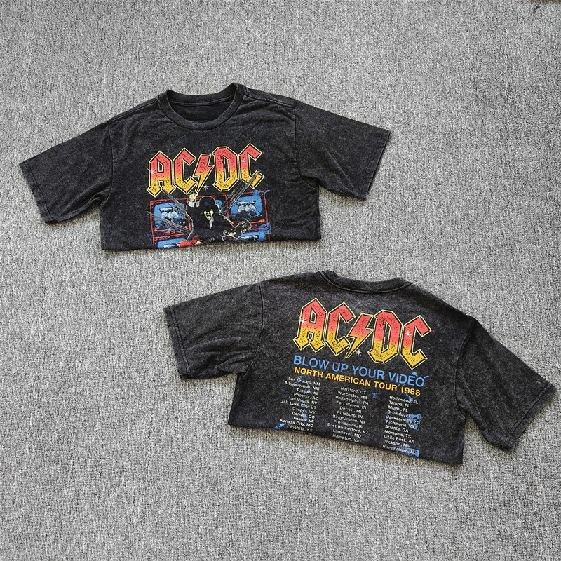 ACD Rock Band T-shirt girocollo in cotone retrò lavato e vecchio a maniche corte Rock Punk Sport casual Commercio all'ingrosso unisex di alta qualità