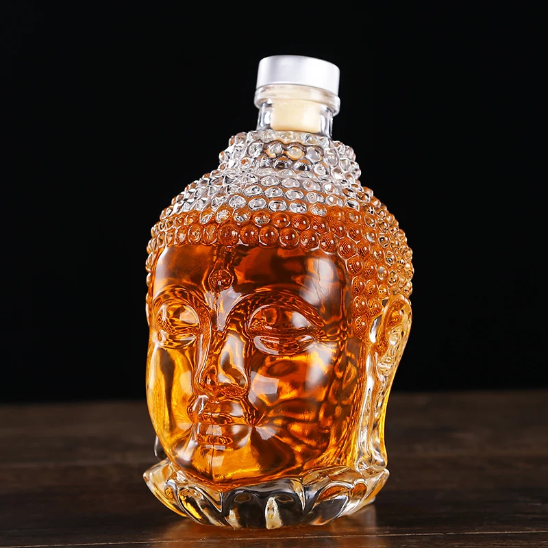 

Buddha Head Glass Bottle Awakener Mysterious Chinese Style Whiskey Wine Champagne Dispenser Home Decoration