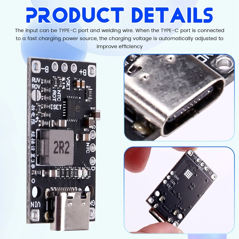3,7 V 2S Lithium-Batterie-Lade-Boost-Modul Typ C unterstützt QC-Schnellladung mit symmetrischer LED-Anzeige