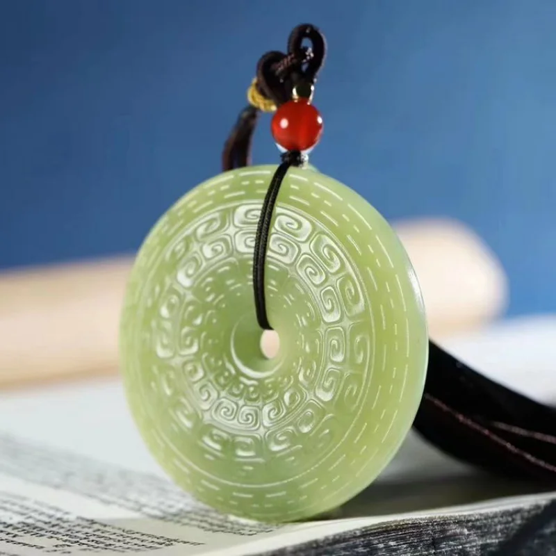 Hetian Pendant Ruoqiang Huangkou Old Material Jade Peace Car Hanging Round And Full