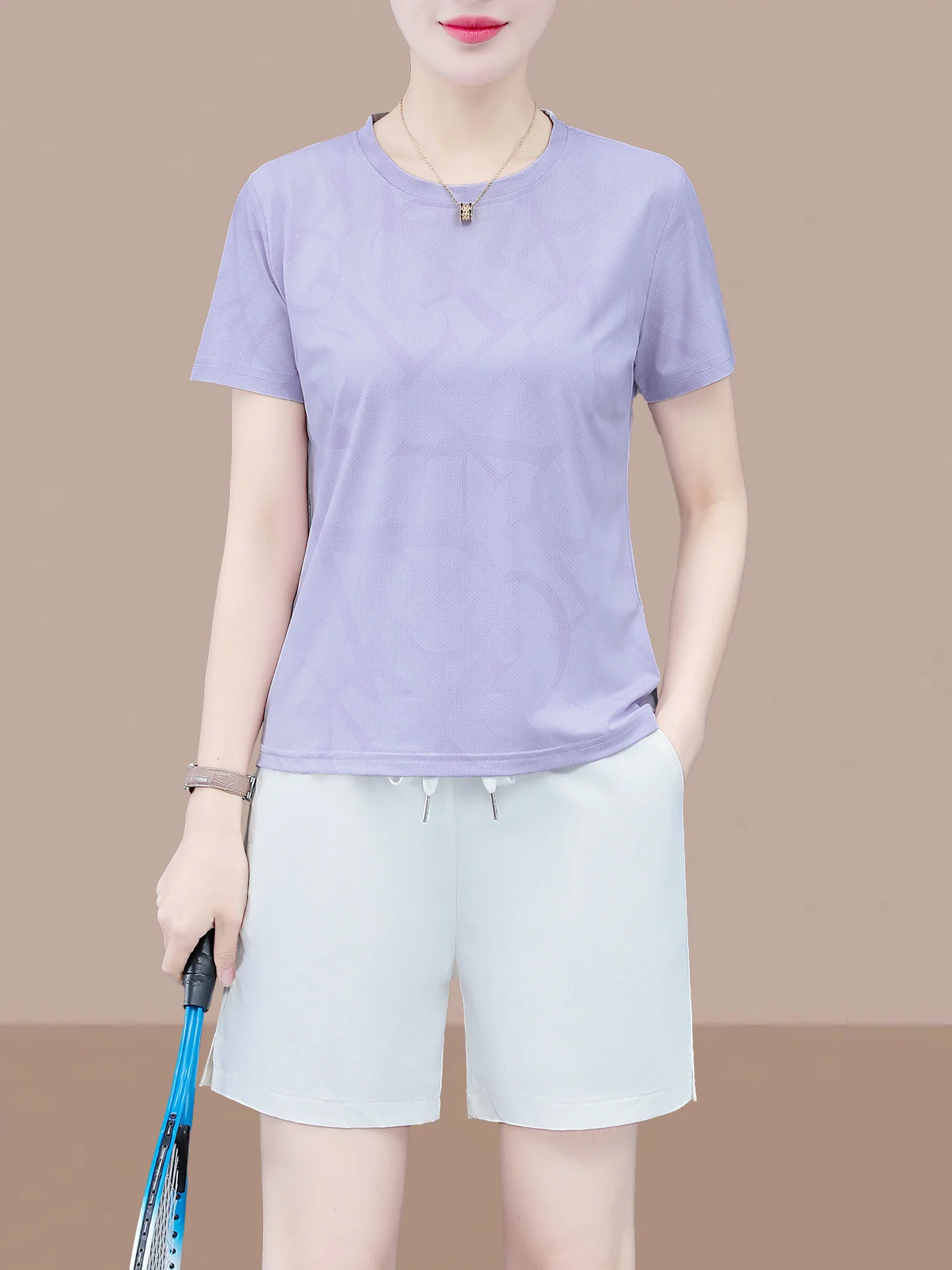 

Спортивный комплект Qui Dry, женский летний комплект 23, новый свободный повседневный комплект большого размера ort Sve Fitn для бега, комплект из двух предметов