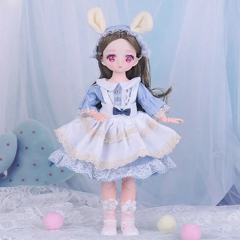 Pink Eyed 30cm Doll with Clothes Set with Clothes Princess Style 1/6 Bjd Doll Plastic Cute 3D Simulated Hinge Doll Children Gift