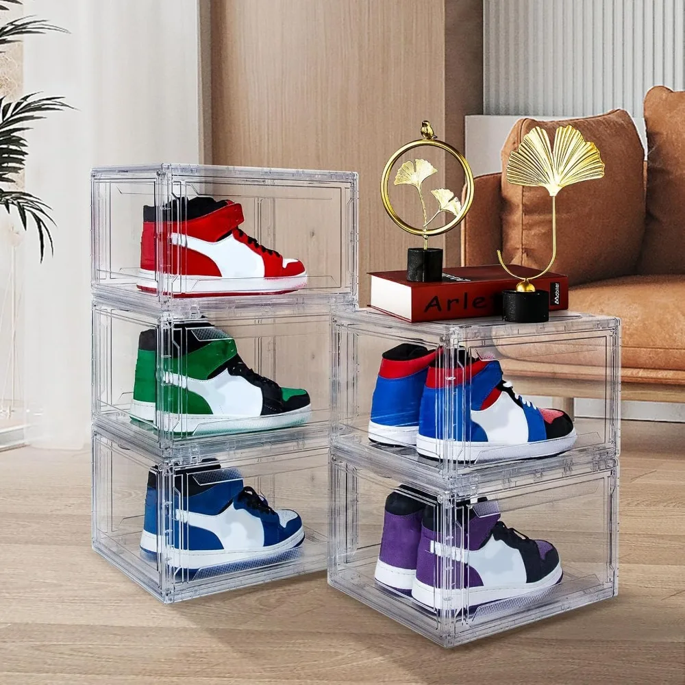 Clear Acrylic Shoe Storage Boxes - 12 Pack, Drop Front Design for Easy Access, Stackable Sneaker Organizers