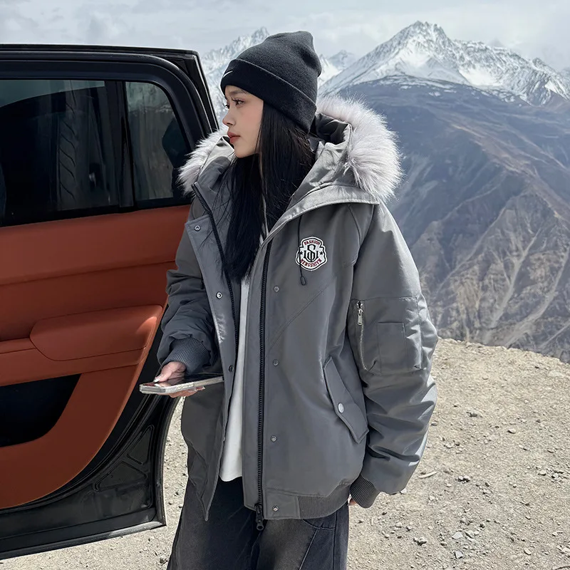 معطف الشتاء الرجعية المرأة مقنعين أسفل سترة الفراء طوق تنوعا ملابس خارجية سميكة البوليستر النسيج طويلة الأكمام نمط التنقل #2