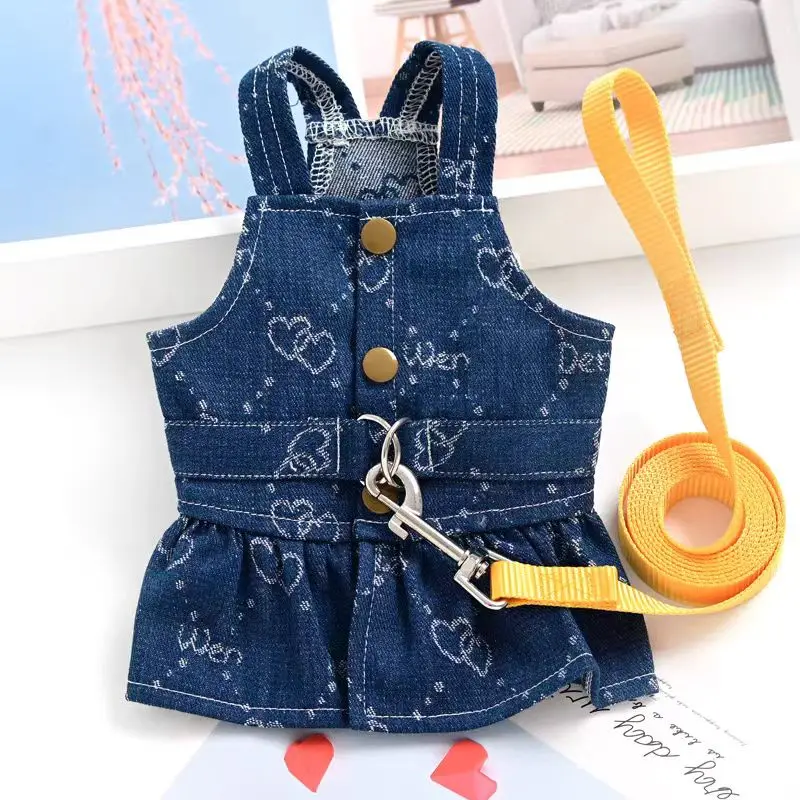 Denim Harness For Dog Of Small Breeds Girl Boy Vest Princess Apparel Pet Cats Dresses Chihuahua Puppy Animal Jeans Uniform Cloth