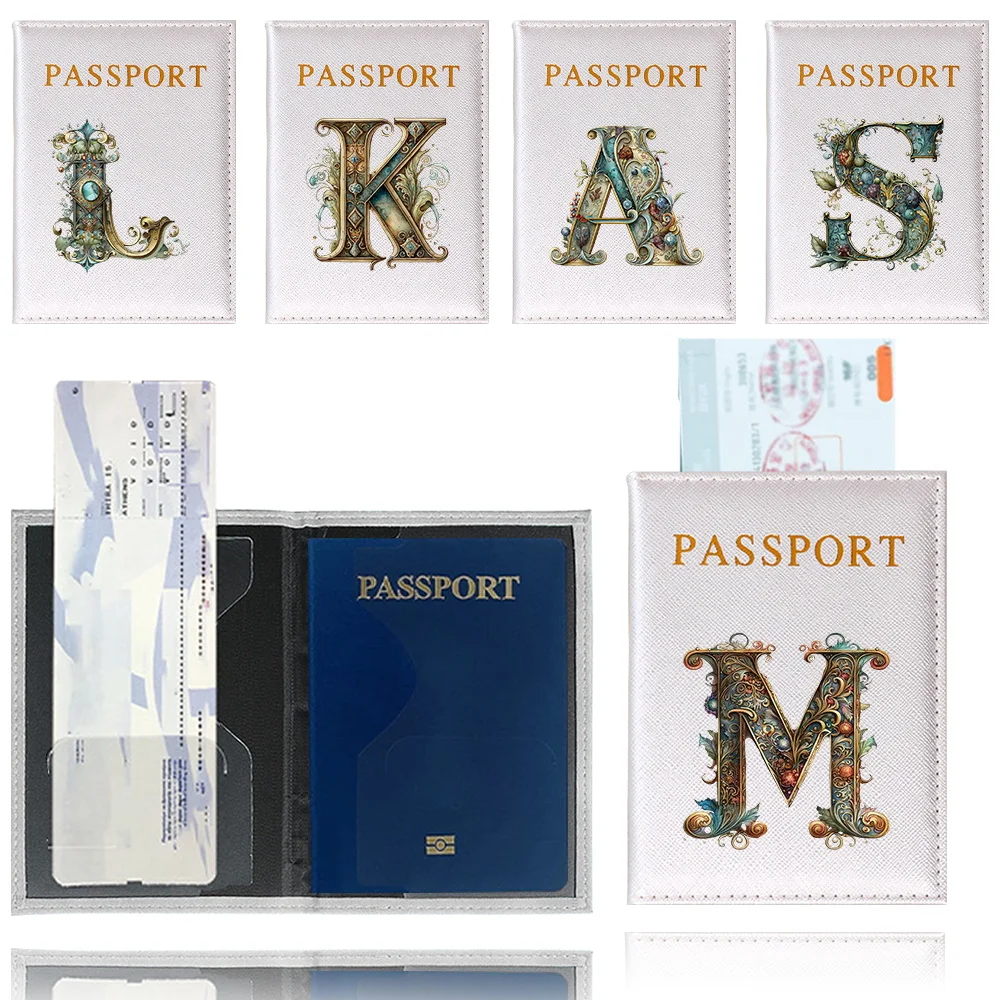 Funda protectora para pasaporte, estuche de viaje para pasaporte, soporte para tarjeta de crédito e identificación, serie con estampado de letras gráficas