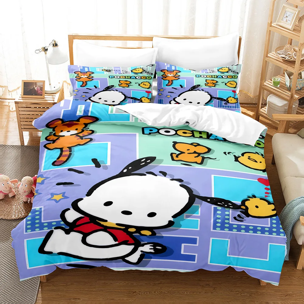 Pochacco Anime 3Pcs/Set Bedding Set Sheet Children Room Bed Sheet Pillow case Bedding Set Queen Bedding set