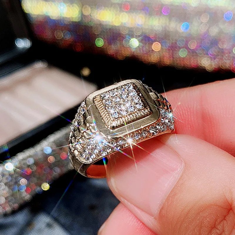 

New Autumn Hot Selling Gold Plated Rings For Men Zirconia Jewelry Hiphop Ring Wholesale Size 6-13