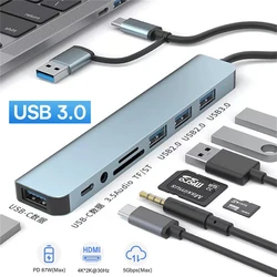 8 IN 2 USB Hub 3.0 USB C Multiport Dock Station Type C Splitter 5Gbps OTG Adaptador for Lenovo Macbook Pro Computer Accessories