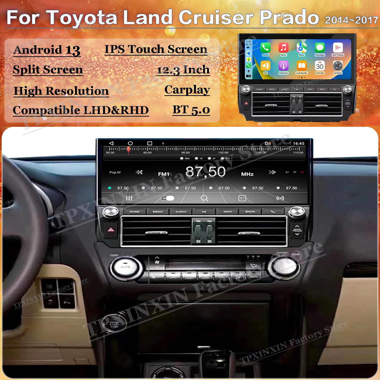

Android Auto Multimedia For Toyota Land Cruiser Prado 2014~2017 GPS Navigation Car Radio offline map Stereo Receiver Head Unit