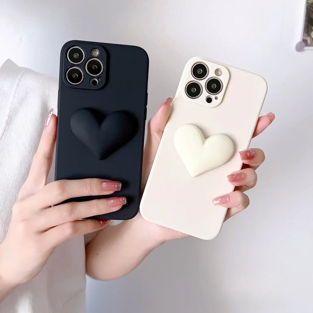 

For Vivo V27 V27E V25 Pro V25E V21E V21 V21S V20 SE V15 Pro Cover Cute 3D Heart Solid Color Simple Love Soft TPU Case