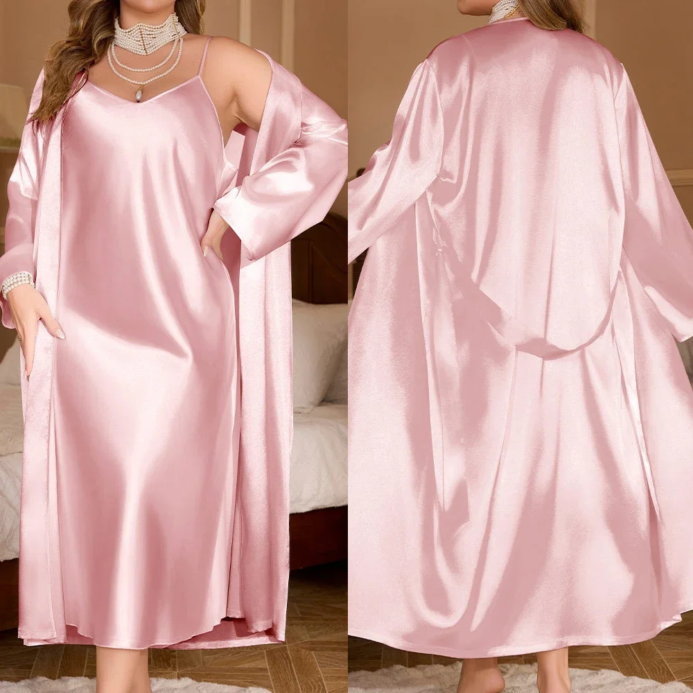 

Шелковистый атласный комплект свадебного халата, весна-лето, новинка больших размеров, женская одежда для сна, длинное кимоно, халат, свободная домашняя одежда