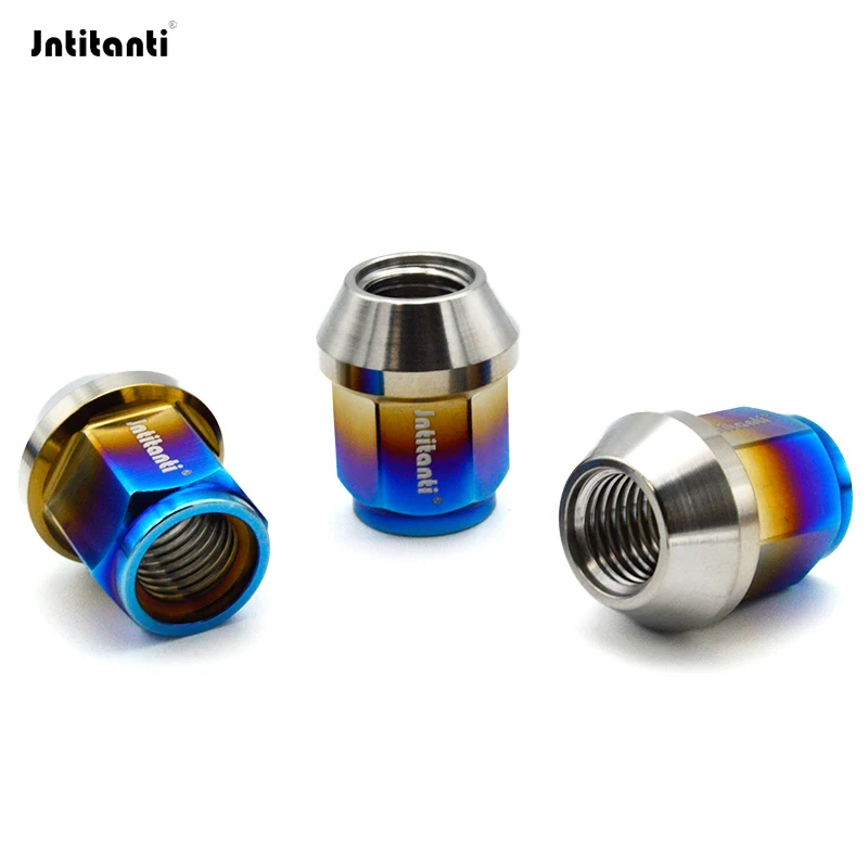 Jntitanti M14*1.5*27mm Cone Seat Open End Gr.5 Titanium Lug Nut Wheel Nut for VW AUDI TESLA Racing Car