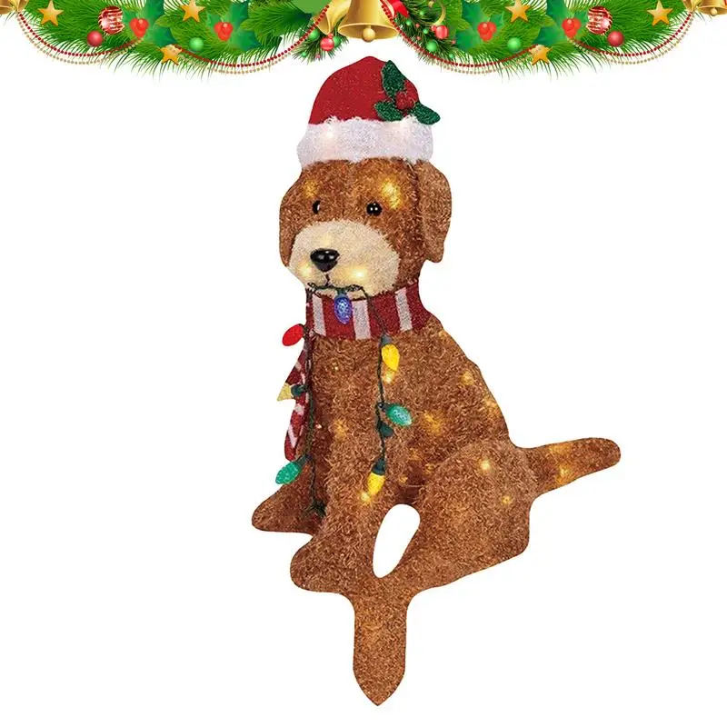 Christmas Yard Ornaments Dog-Shaped Design Yard Stake Light Up Design Sturdy Yard Ornaments For Courtyard Garden Balcony Trees