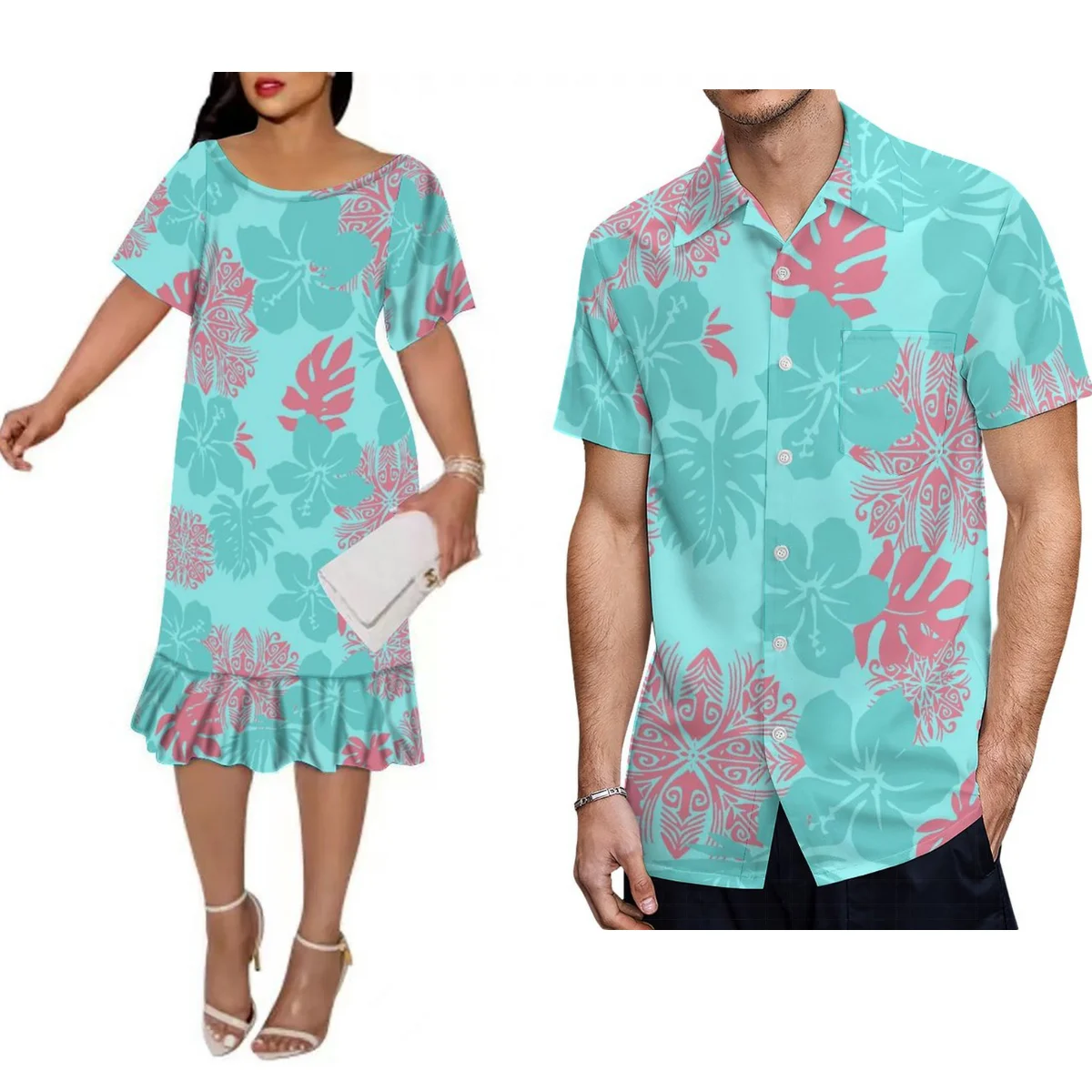 

Women'S Crew-Neck Dress Samoa Fashion Couple Suit Polynesian Island Pattern Men'S Fashion Plus-Size Shirt 9xl