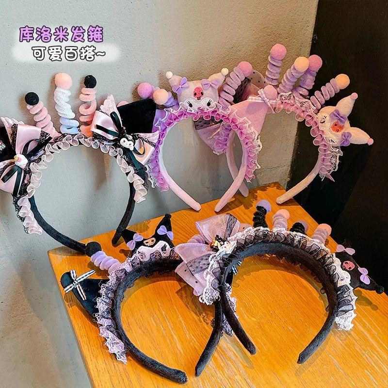 

Sanrio Kuromi Headband Cute Cartoon Kids Girl&Child Sweet Bow Lolita Plushie Hair Accessories Washed Bundled Hair Holiday Gifts