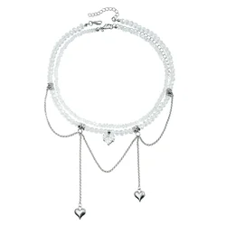 New Fashion Trend Accessories Love Zircon Double Chain Fringe Design Ins Crystal Necklace  for Women Festivals Gift