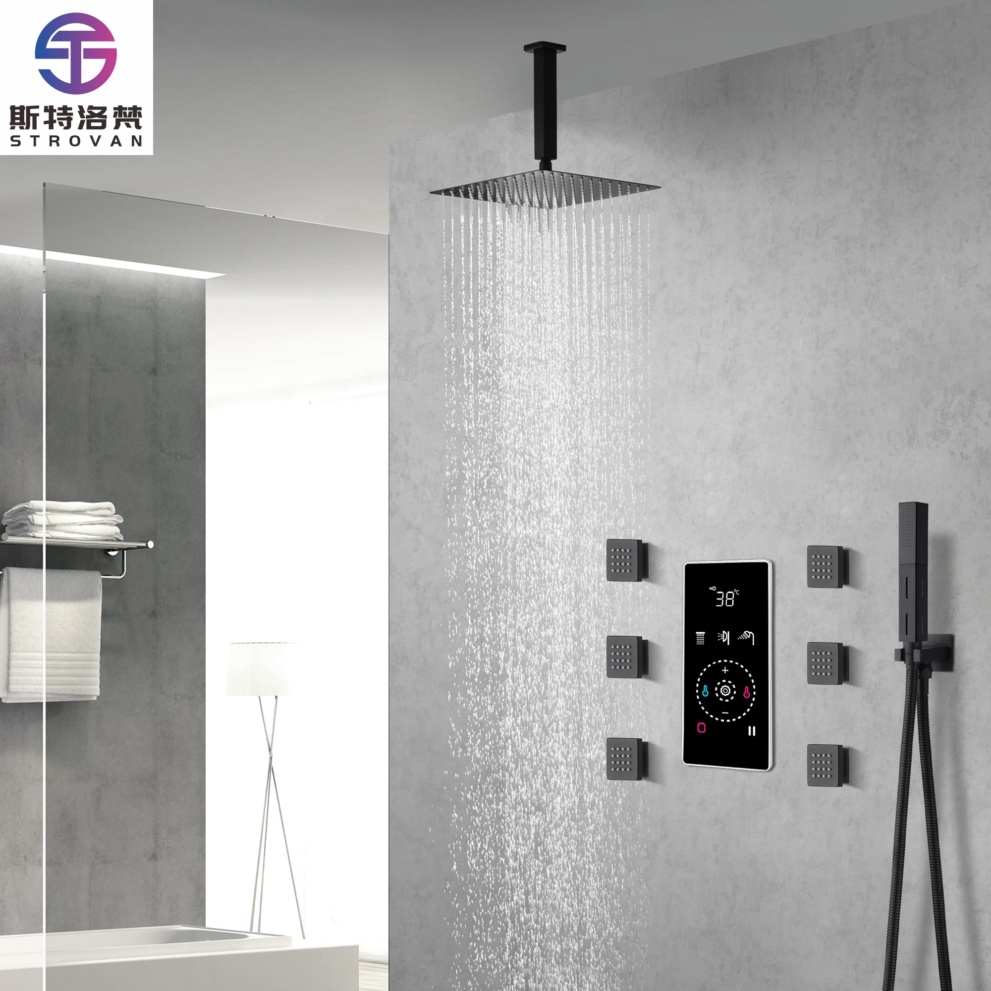 Cabezal de ducha de 2 funciones Ducha de hogar inteligente Grifo de ducha de 3 funciones Pantalla digital táctil Ducha de panel inteligente