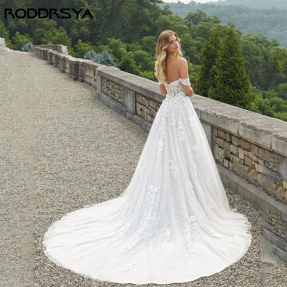 RODDRSYA Off Shoulder Lace Wedding Dresses For Woman Sweetheart Applique Bride Party Dress A-Line Sweep Train Robe De Mariage