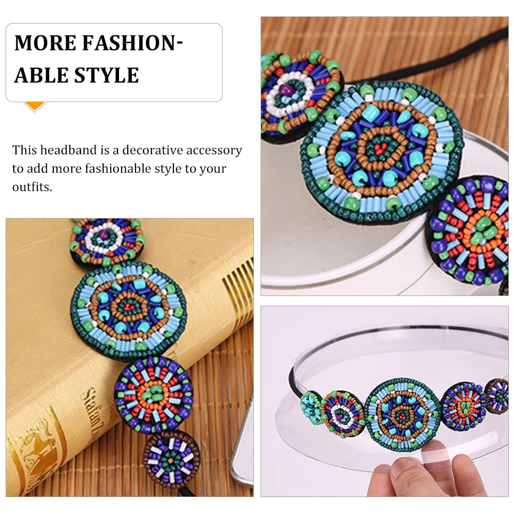 

3pcs Elegant Rhinestone Beaded Headband for Women Elastic Vintage Hair Accessory Bohemia Bride Wedding Festival Party Costume