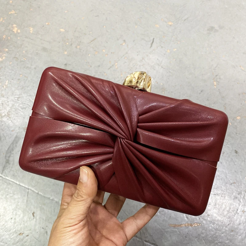 

Lady Clutch Box Evening Bags For Women Luxury Designer Handbag And Purse 2026 New In PU Pleated Metal Sheet Chain Strap Shoulder