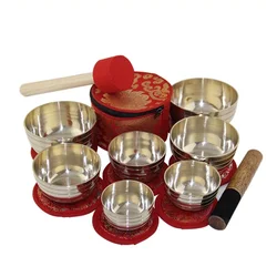 7pcs Nepal Singing Bowl Set Buddhism Meditation Brass Tibetan Bowls Sound Healing Yoga Meditation Instrument Chakra Decoration