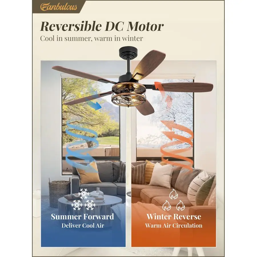 Inch Farmhouse Ceiling Fan with Light and Remote, Black Industrial Caged Flush Mount Ceiling Fans with 6 Speed Reversible Motor