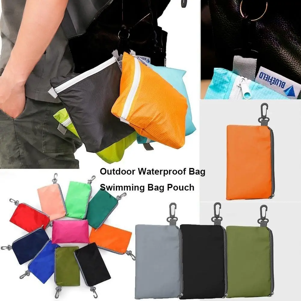 New with Hook Zipper Outdoor Waterproof Bag Pure Color 12*18cm Swimming Bag Pouch 10 colors Camping Hiking Storage Bag