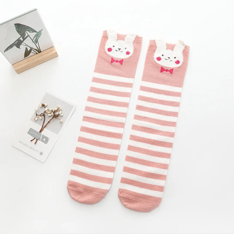 Cute Cartoon Kids Knee High Socks Children Girls Stockings Soft Cotton Knit Sock Stripe Stocking Long Tube Leg Warm Multistyle