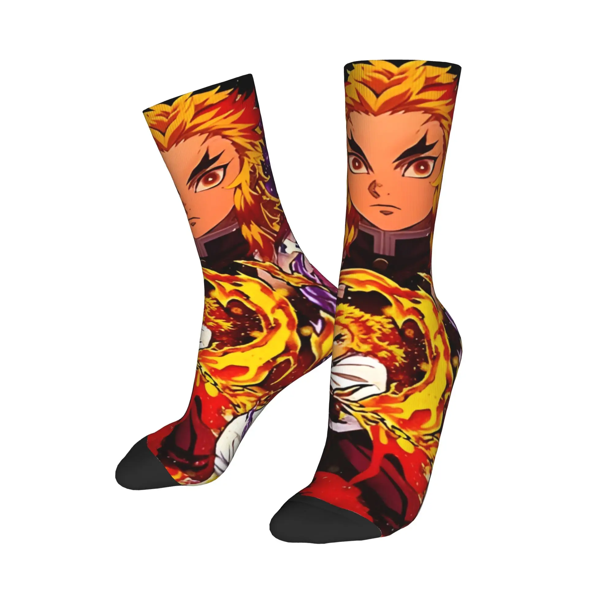 Funny Sock Bandai Demon Slayer Kyojuro Rengoku Vs Akaza Harajuku Quality Pattern Printed Men Crew Socks Novelty Men's Socks