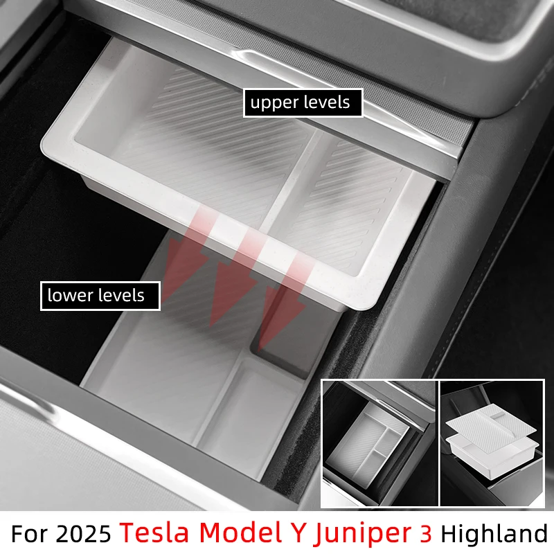 

For Tesla Model 3 Highland 2024 Model Y Juniper 2025 Storage Box Center Armrest Hidden Box Cup Holder Organizer Accessories