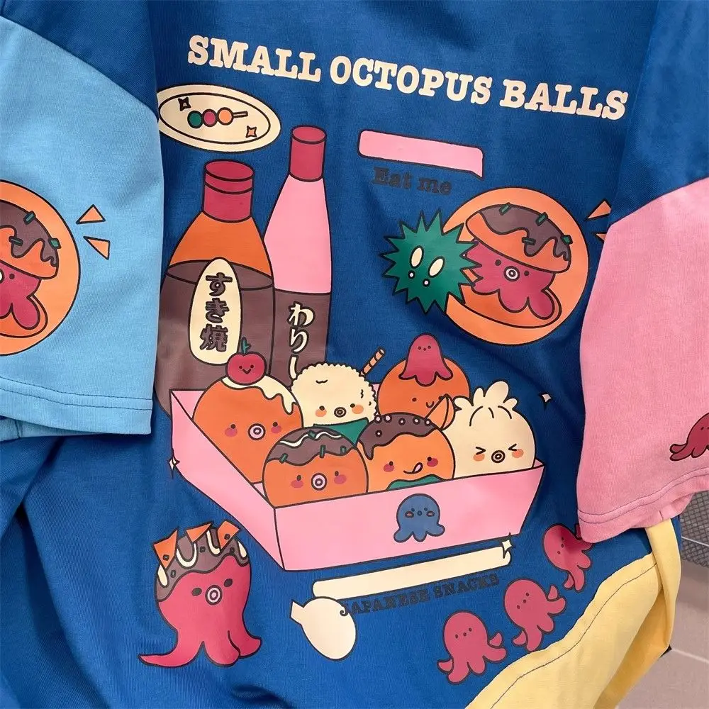 High Quality Cotton Patch Cartoon T-shirt Preppy Style Funny Food Print Japanese Kawaii T Shirt Summer Short Sleeve Loose Casual