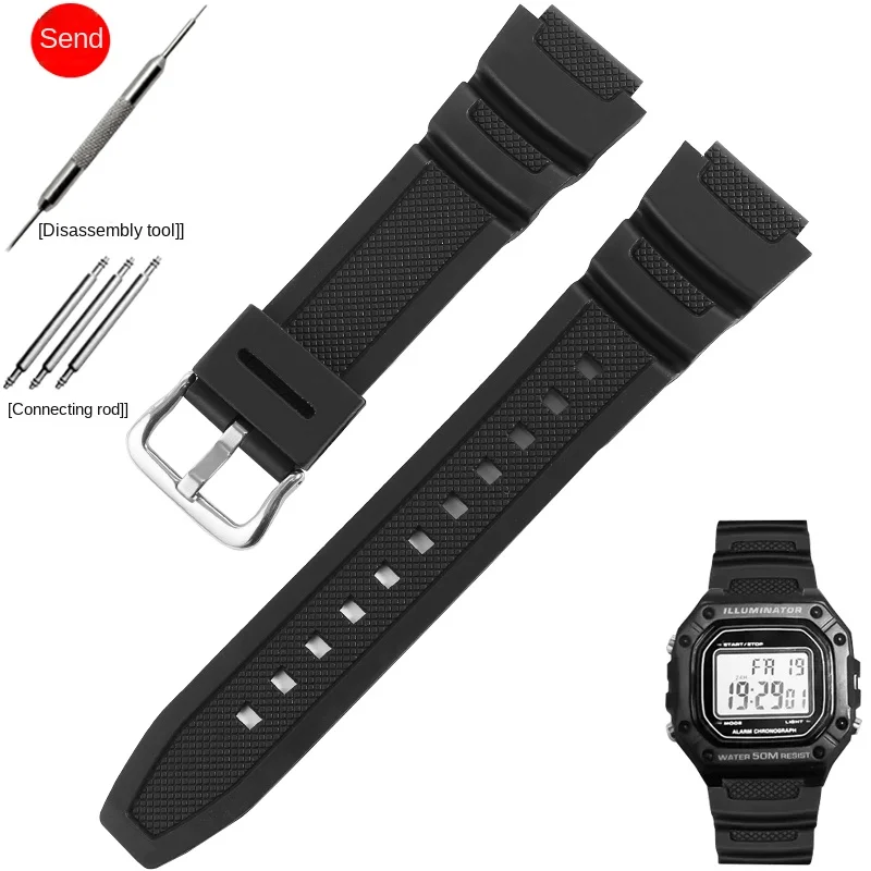 Replacement W-218H-4B2/3A/1A/W737H/F-108 Series Special Interface Vintage Small Square Rubber Watch Strap  ith 18mm