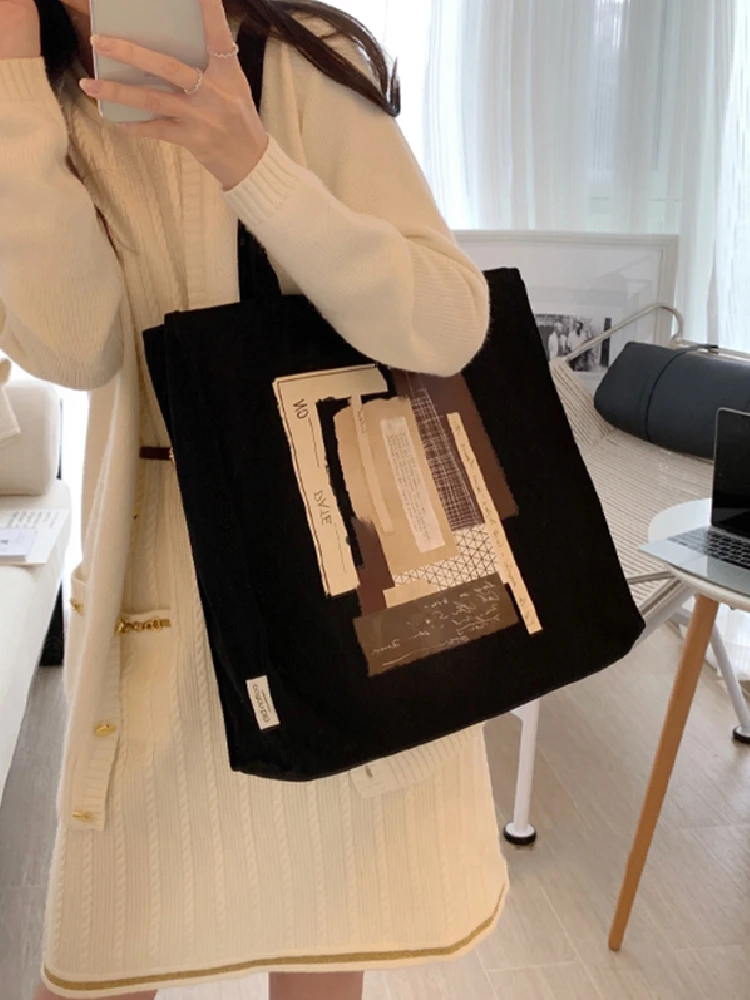Poetry Lifest Creative Pattern Design Pattern Cotton Canvas Bag Fashion Style Zipper One Shoulder Shopping Handbag