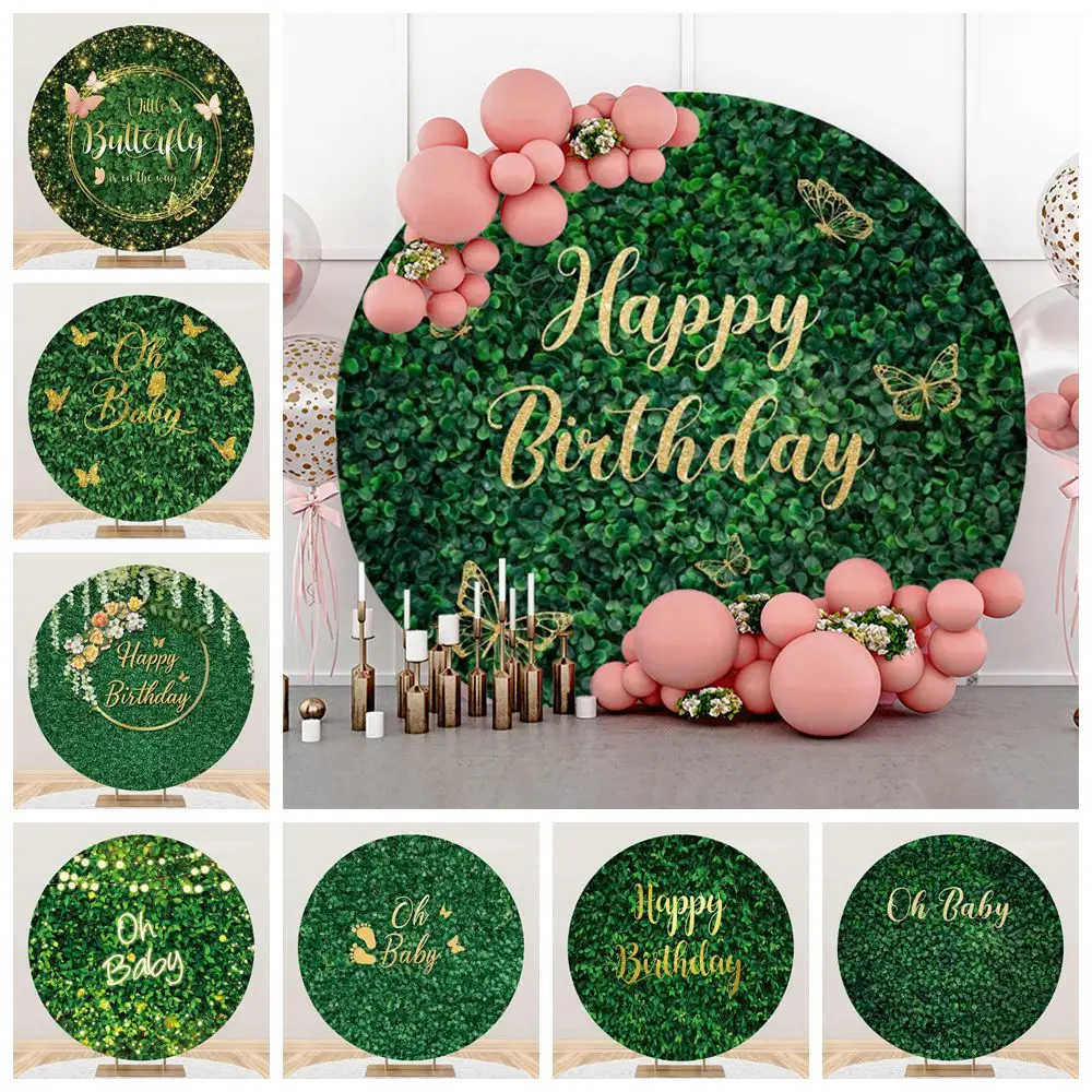 

Green Grass Round Backdrop Cover Oh Baby Shower Kids Birthday Party Customize Circle Photography Background Decor Photo Studio