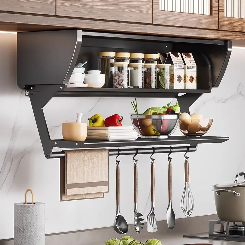 Extendable Kitchen Shelf Adjustable Wall-Mounted Spice Rack Two-Tier Cabinet Storage Shelf for Home and Bar Organization