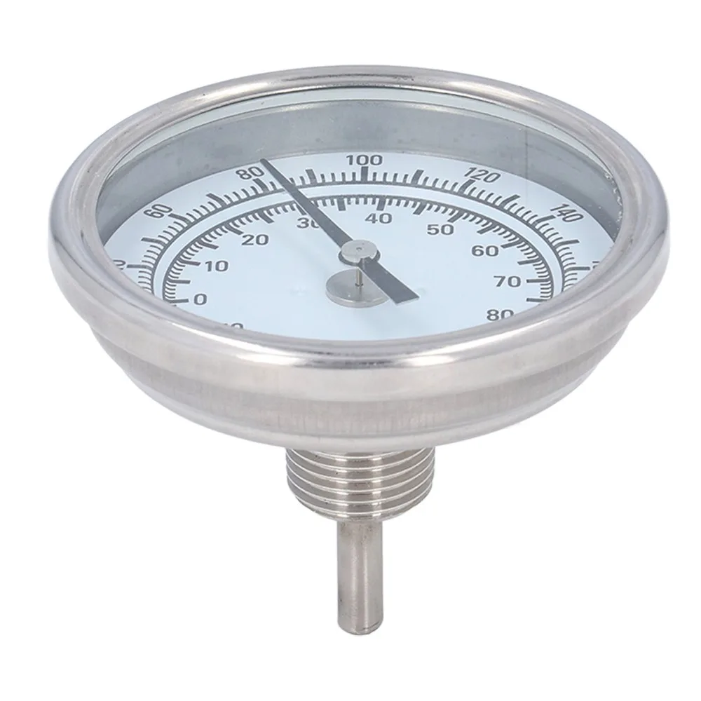304 Stainless Steel Dial Bimetal Thermometer White Axial Mount Stainless Steel Thermometer Bimetal Structure