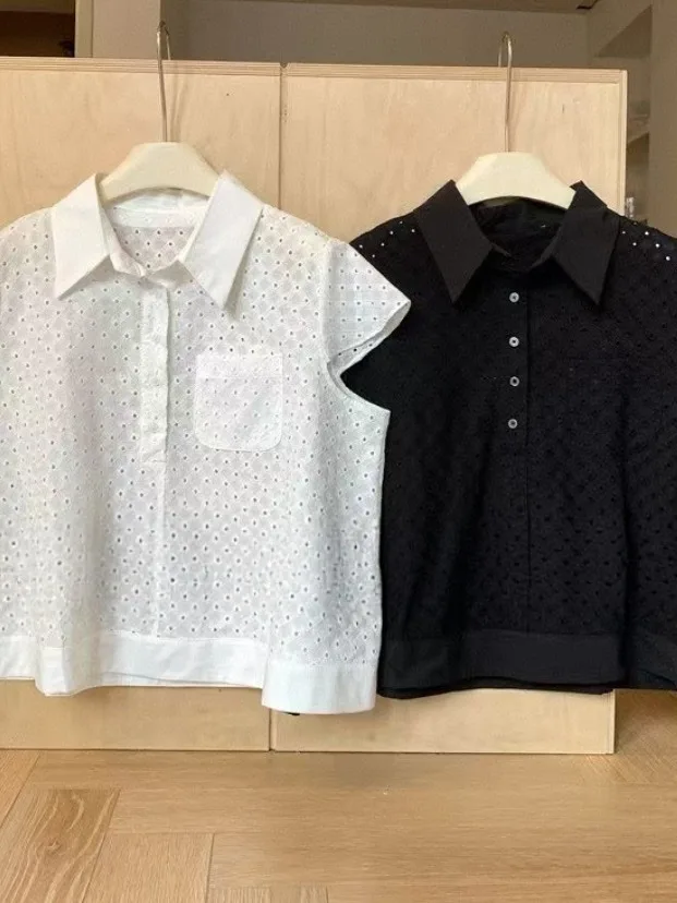 Csa de manga corta a la moda de verano para mujer, cuello  calado, Top pequeño y bonito de estilo coreano juvenil dulce