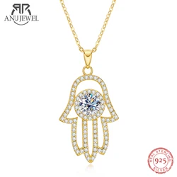 AnuJewel 1ct D Color Moissanite Diamond Hamsa Hand Of Fatima Evil Eye Pendant Possession Lucky Necklace Jewelry Wholesale