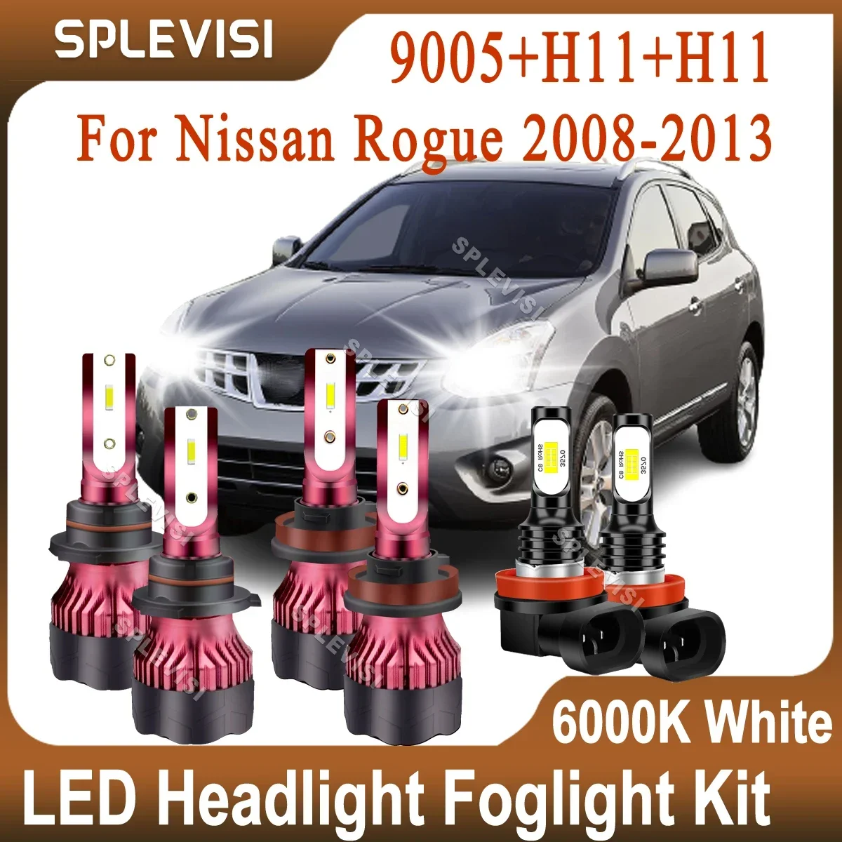 

Car LED Headlight Foglight For Nissan Rogue 2008 2009 2010 2011 2012 2013 High Beam 9005 Low Beam H11 Foglight H11