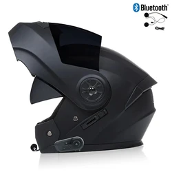 Matowy czarny motocykl z unoszoną szybą Kask fullface Bluetooth motocykl Cascos Para Moto casetes kropka podwójny wizjer jazda konna Kask