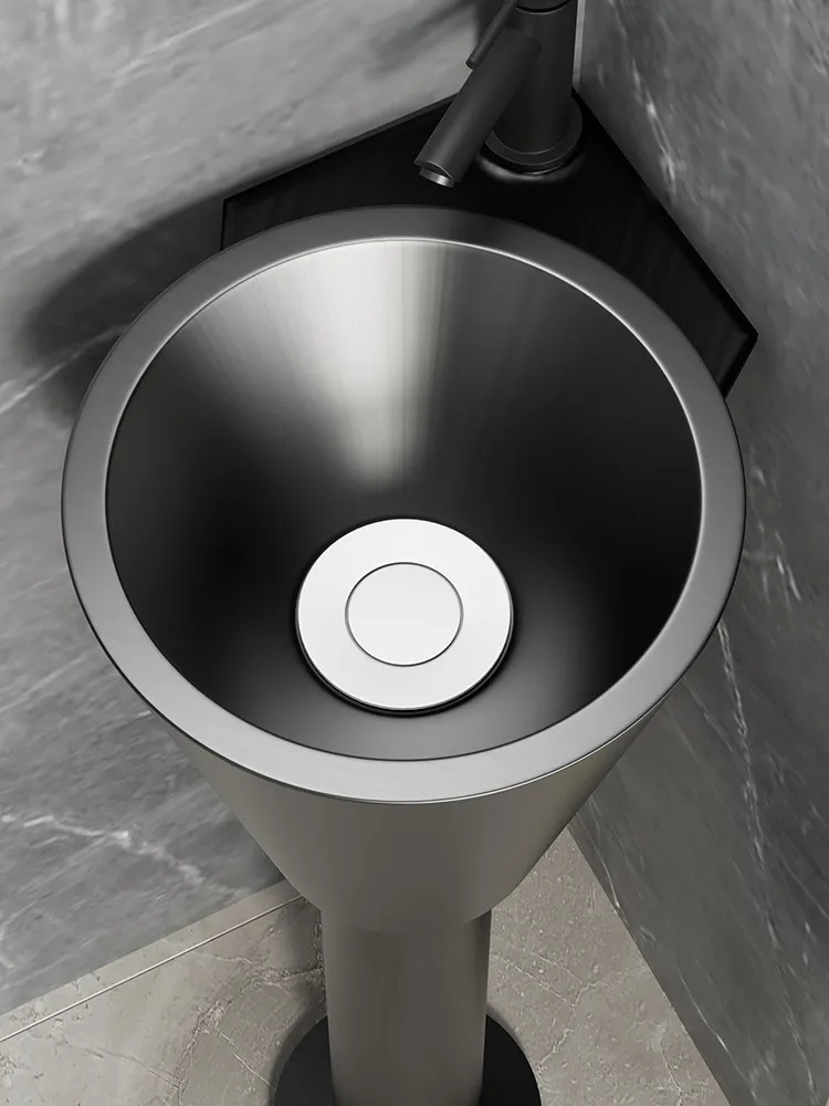 Black stainless steel column basin school kindergarten bathroom floor-to-ceiling washbasin corner